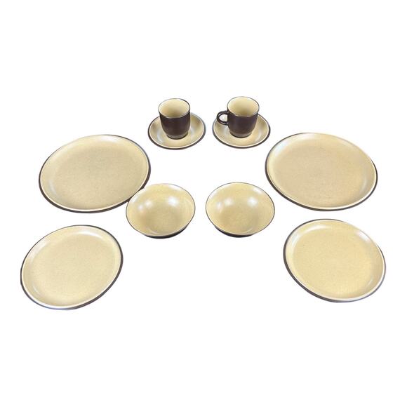 Noritake Folkstone Equator Service For 2 Beige 10 Piece Brown Two Tone Stoneware - Picture 1 of 12